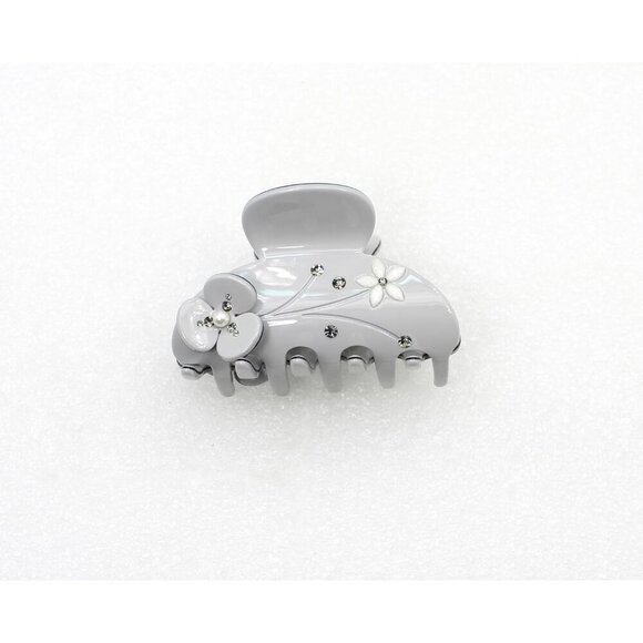 Art Deco Hair Claw Clips Crystal Pearl Cellulose Acetate Gray for Women
